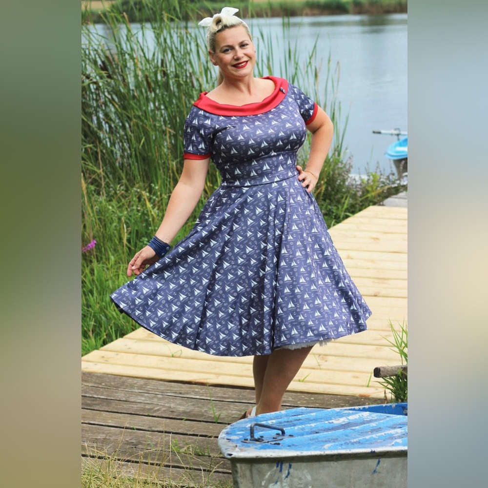 Unique Vintage Dolly and Dotty 50s Darlene Nautical Sailboats Swing Dress, NWT! - Picture 5 of 15